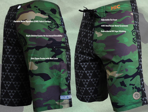 Hawaiian Island Creations (HIC) 20" Army Beach 8 Way Stretch Boardshorts
